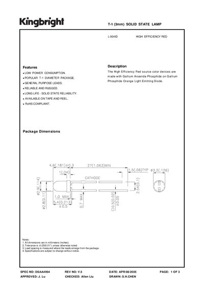 KINGBRIGHT SPEC NO DSAA4904 handbook - cover page