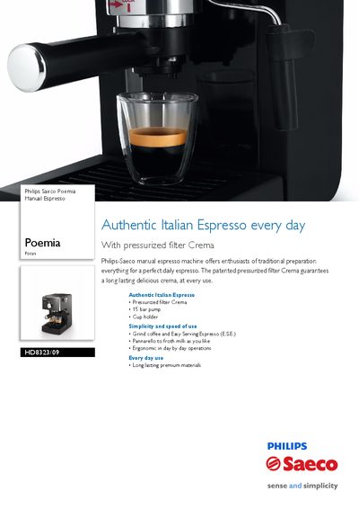 Philips Saeco Poemia HD8323/09 Espresso Machine User Manual - cover page