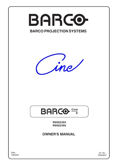 Barco Cine 6/8 Projector Owner's Manual - cover page