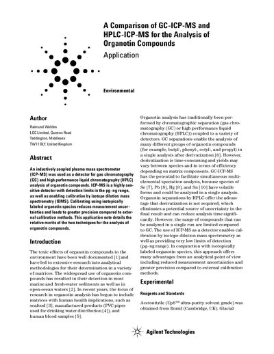 Comparison of GC-ICP-MS and HPLC-ICP-MS for Organotin Analysis - cover page