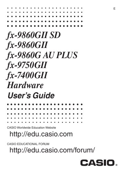 CASIO FX-9860GII SD/9860GII/9860G AU PLUS/9750GII/7400GII users guide - cover page