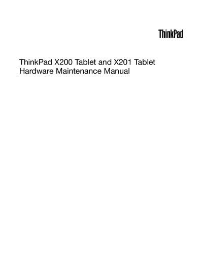 Lenovo ThinkPad X200 Tablet and X201 Tablet Service Manual - cover page