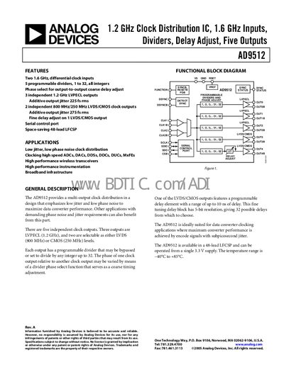 Analog Devices AD9512 Clock Distribution IC Datasheet - cover page
