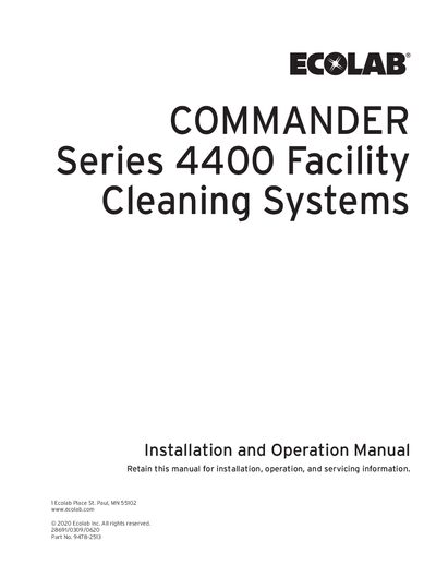 Ecolab Commander Series 4400 Installation and Operation Manual - cover page
