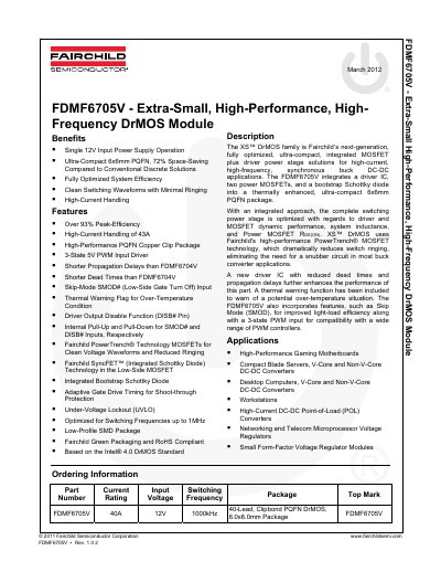 Fairchild Semiconductor FDMF6705V DrMOS Module Datasheet - cover page