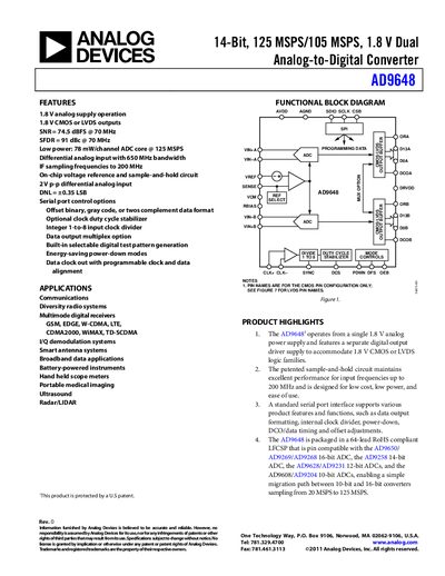 Analog Devices AD9648 Analog-to-Digital Converter Datasheet - cover page