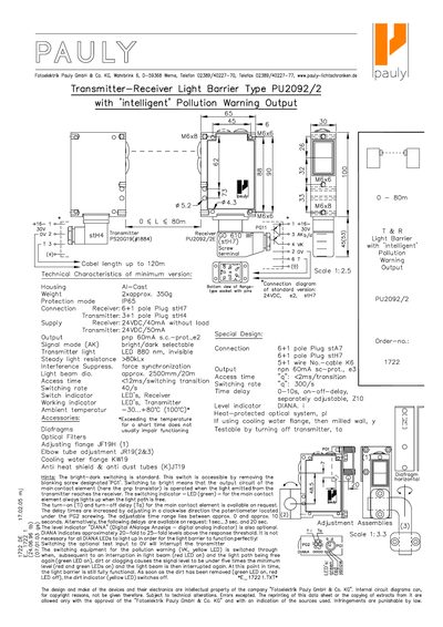 Pauly PU2092/2 Transmitter-Receiver Light Barrier Datasheet - cover page