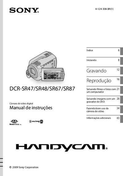 Sony DCR-SR47/SR48/SR67/SR87 Camcorder User Manual - cover page