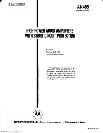 Motorola AN485 High Power Audio Amplifiers Application Note - cover page