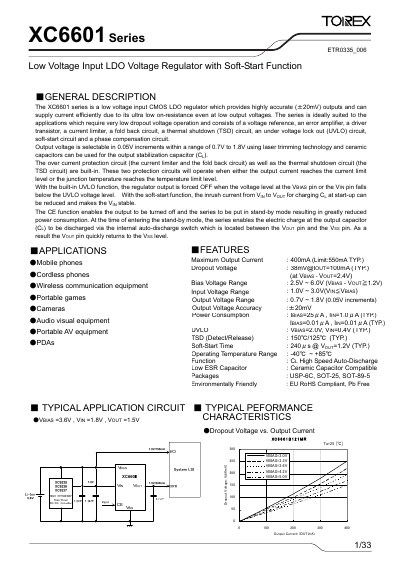 Torex XC6601 Series Low Voltage Input LDO Voltage Regulator Datasheet - cover page