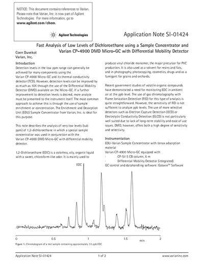 Varian CP-4900 DMD Micro-GC Application Note for Dichloroethane Analysis - cover page