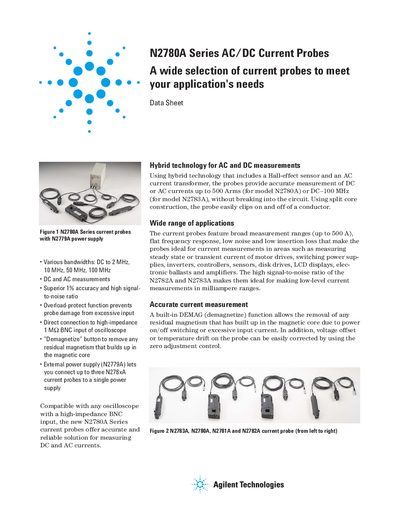 Agilent N2780A Series AC/DC Current Probes Datasheet - cover page