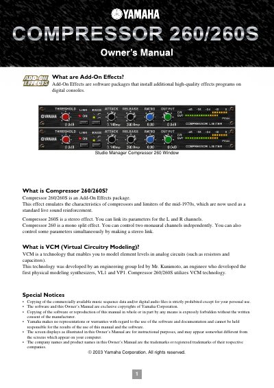 Yamaha Compressor 260/260S Owner's Manual - cover page
