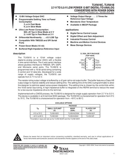 Texas Instruments TLV5616C Datasheet - cover page