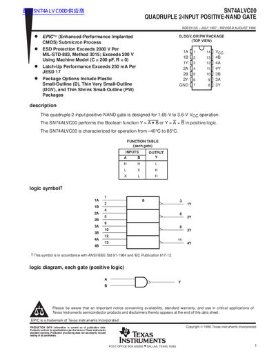 Texas Instruments SN74ALVC00 Quadruple 2-Input Positive-NAND Gate Datasheet - cover page