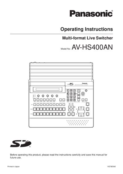 Panasonic AVHS400AN Multi-format Live Switcher Operating Instructions