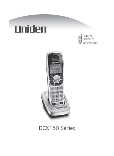 Uniden DCX150 Series Cordless Telephone Accessory Handset User Manual - cover page