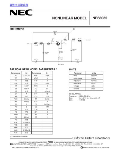 NEC NE68035 Nonlinear Model Datasheet