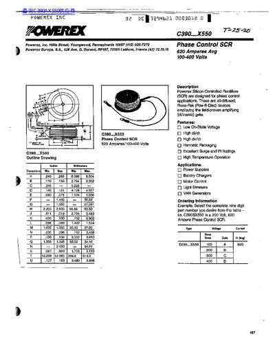 Powerex C390-X550 Phase Control SCR Datasheet - cover page