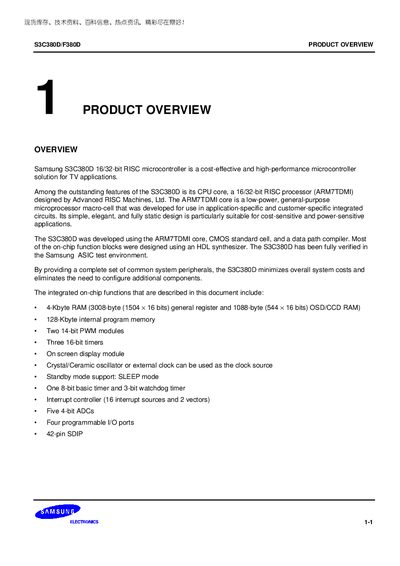 Samsung S3C380D/F380D Datasheet - cover page