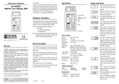 Hanna Instruments HI 93707 Nitrite Low Range ISM Instruction Manual - cover page
