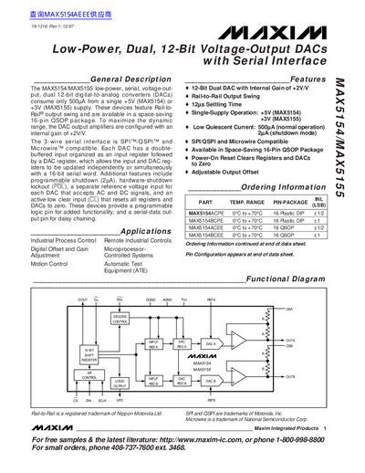 Maxim MAX5154/MAX5155 Dual 12-Bit Voltage-Output DACs Datasheet - cover page