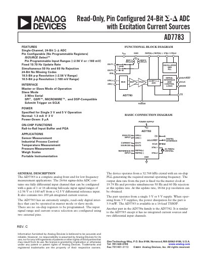 Analog Devices AD7783 24‑Bit ADC Datasheet - cover page