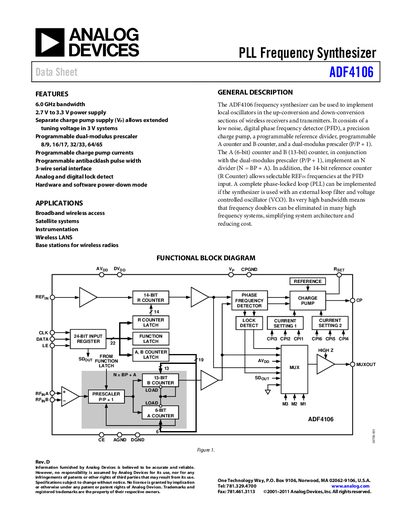 Analog Devices ADF4106 PLL Frequency Synthesizer Datasheet
