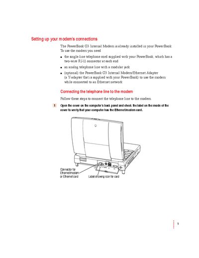 Apple PowerBook G3 Internal Modem Setup Guide - cover page