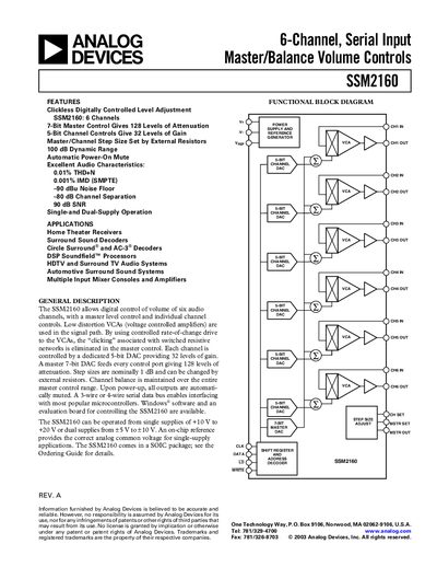 Analog Devices SSM2160 Datasheet - cover page