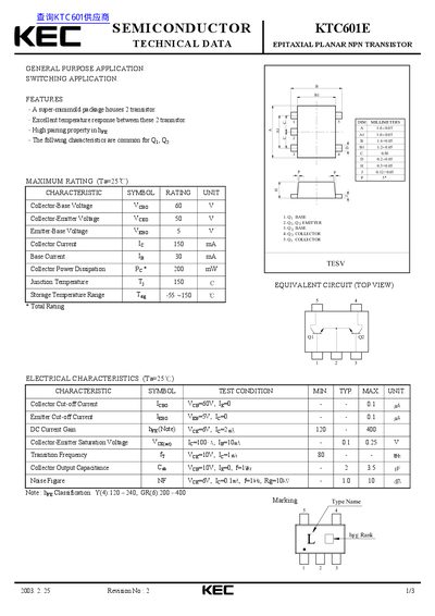 KEC KTC601E Datasheet - cover page