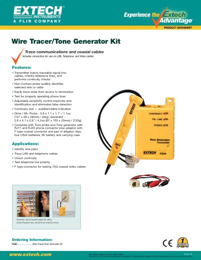 EXTECH TG30 Wire Tracer/Tone Generator Ki user manual - cover page