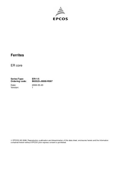 EPCOS Ferrites ER core Series/Type: ER11/5 Ordering code: B65525-J0000-R097 handbook - cover page
