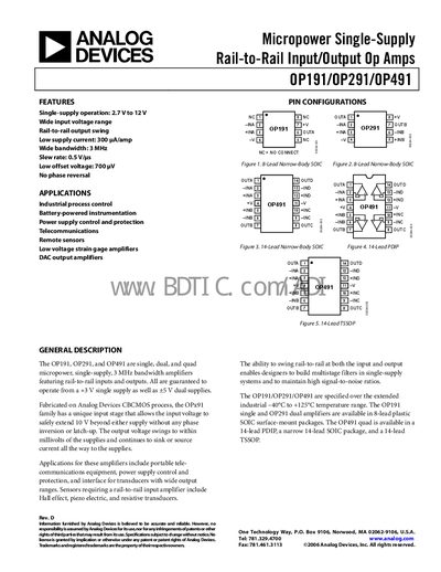 Analog Devices OP191/OP291/OP491 Op Amp Handbook - cover page