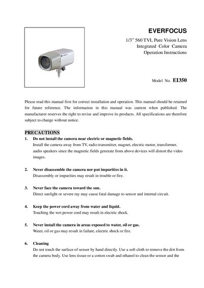 EverFocus EI350 Integrated Color Camera Operation Instructions - cover page