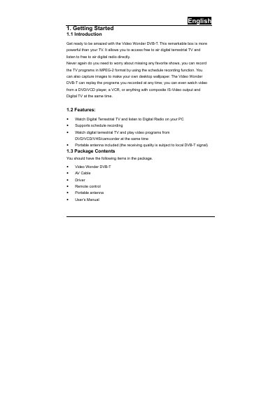 Video Wonder DVB‑T User Manual
