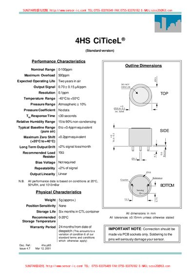 SUNSTAR 4HS Hydrogen Sulphide CiTiceL User Manual - cover page