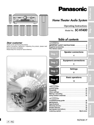 Panasonic SC-HT400 Home Theater Audio System Operating Instructions - cover page