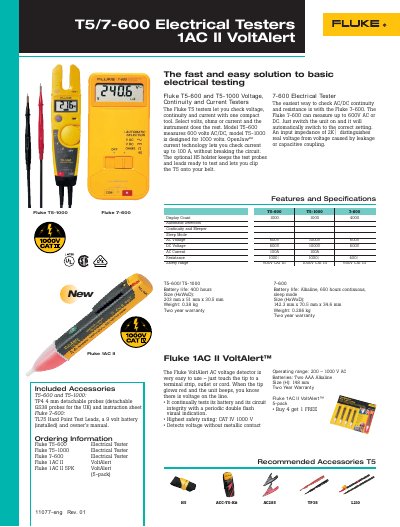 FLUKE T5/7-600 DATA SHEET - cover page