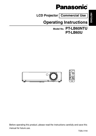 Panasonic PT-LB60NTU/PT-LB60U LCD Projector Operating Instructions