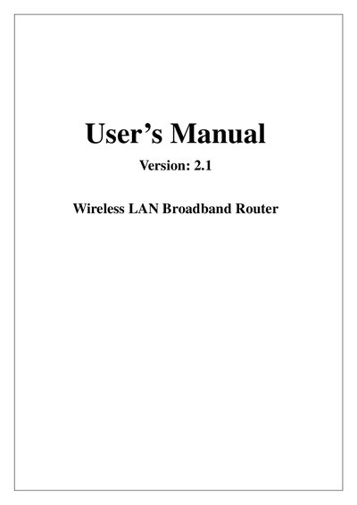 Wireless LAN Broadband Router User Manual - cover page