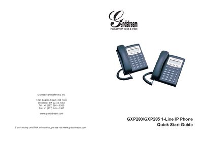 Grandstream GXP280/GXP285 1-Line IP Phone Quick Start Guide - cover page