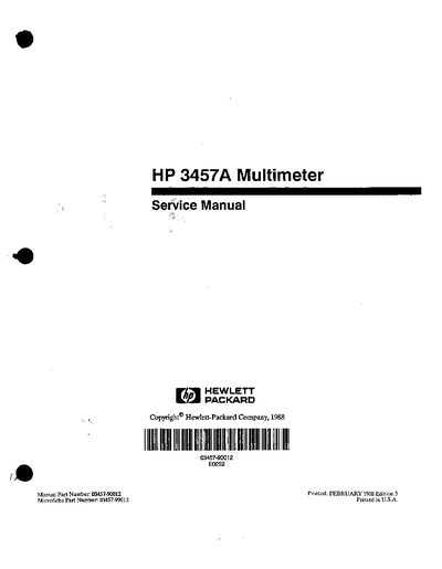 HP 3457A Multimeter Service Manual - cover page