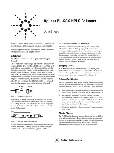 Agilent PL-SCX HPLC Columns Data Sheet - cover page