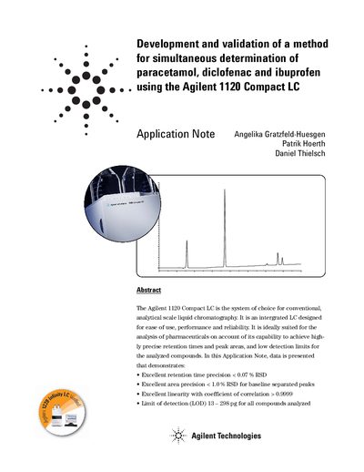 Agilent 1120 Compact LC Application Note for Paracetamol, Diclofenac, and Ibuprofen Analysis - cover page