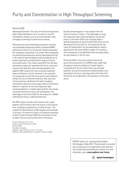 Varian ELSD Purity and Concentration in High Throughput Screening - cover page