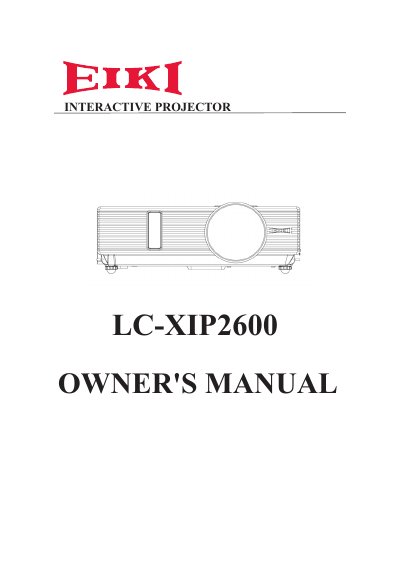 EIKI LC-XIP2600 Interactive Projector Owner's Manual - cover page