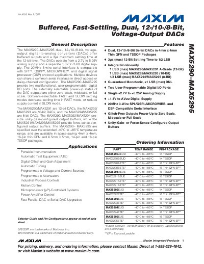 Maxim Integrated MAX5290/MAX5295 Voltage‑Output DAC Data Sheet - cover page