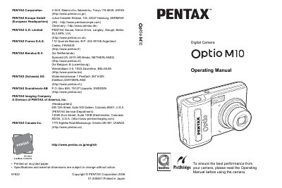 PENTAX digital camera optio M160 Operating Manual - cover page