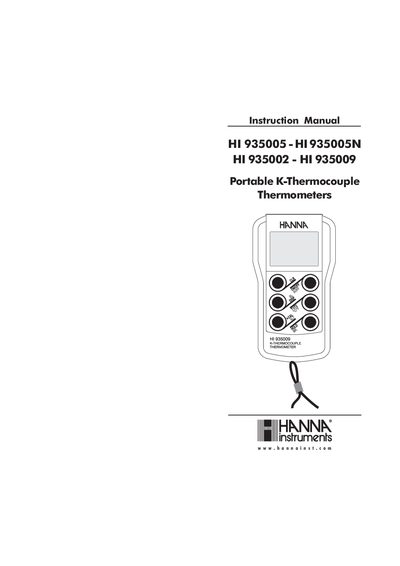 HI 935005 - HI 935005N HI 935002 - HI 935009 Portable K-Thermocouple Thermometers Instruction Manual - cover page